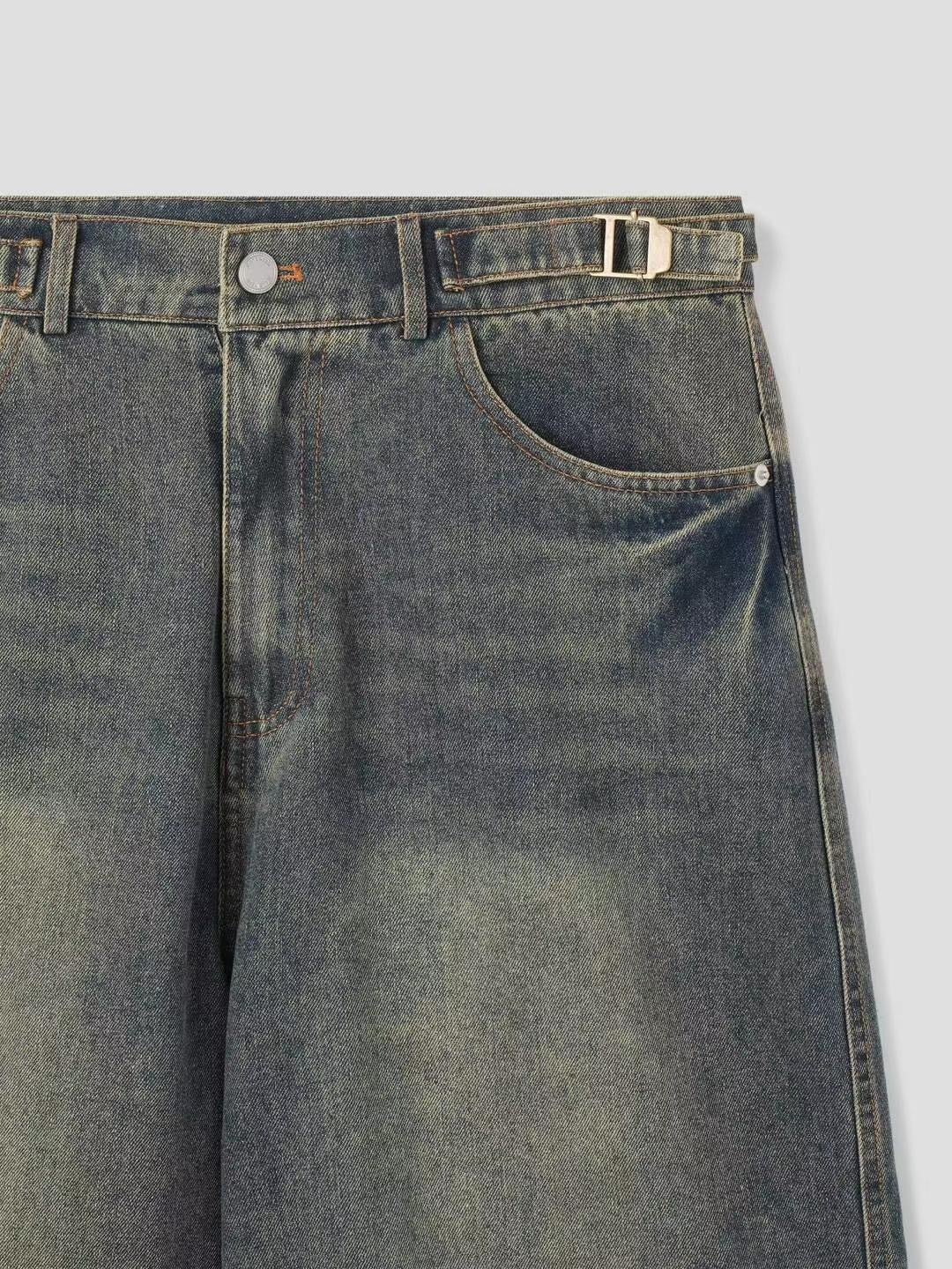 Vintage Washed Loose Button Short Jeans