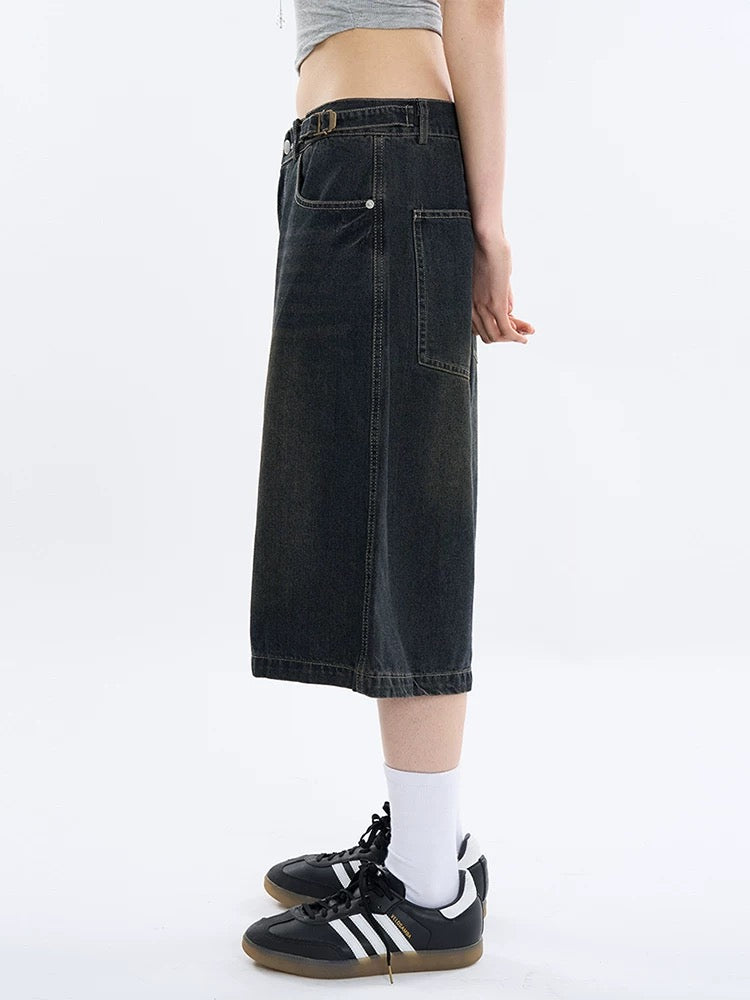 Vintage Washed Loose Button Short Jeans