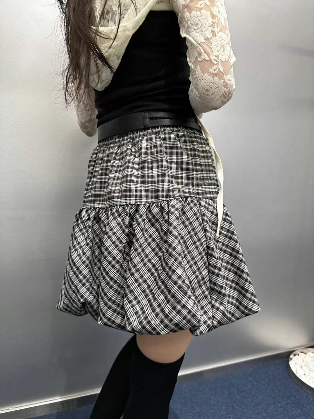 格紋泡泡短裙