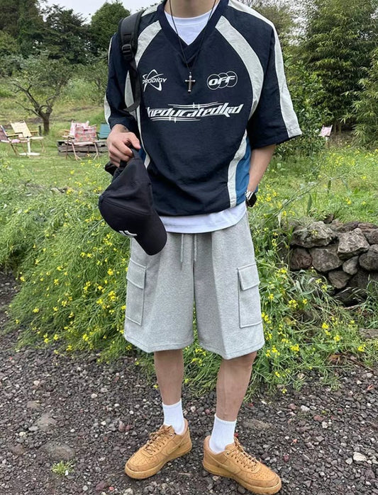 尼龍拼色字母T恤