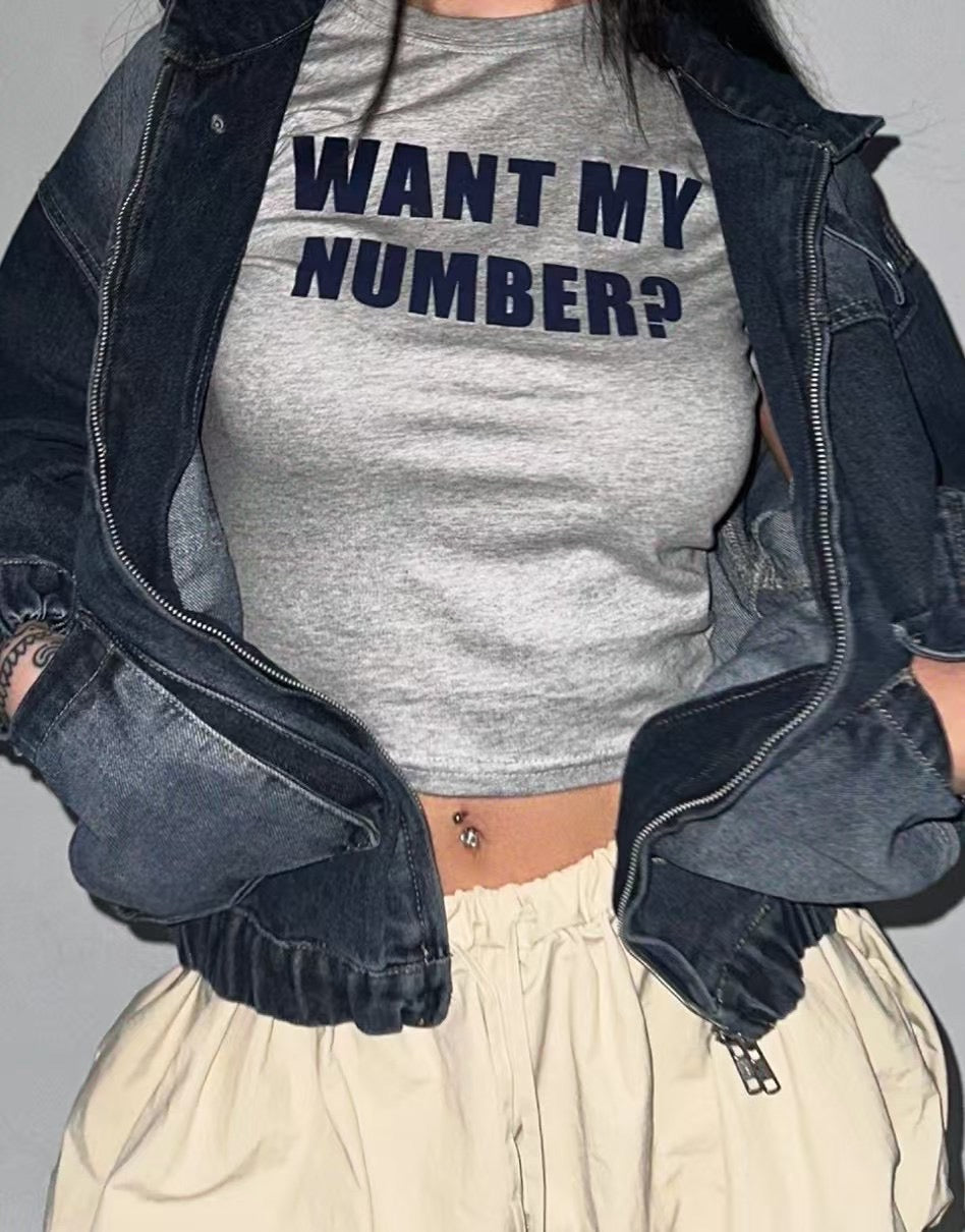 單色字母印花短款T恤