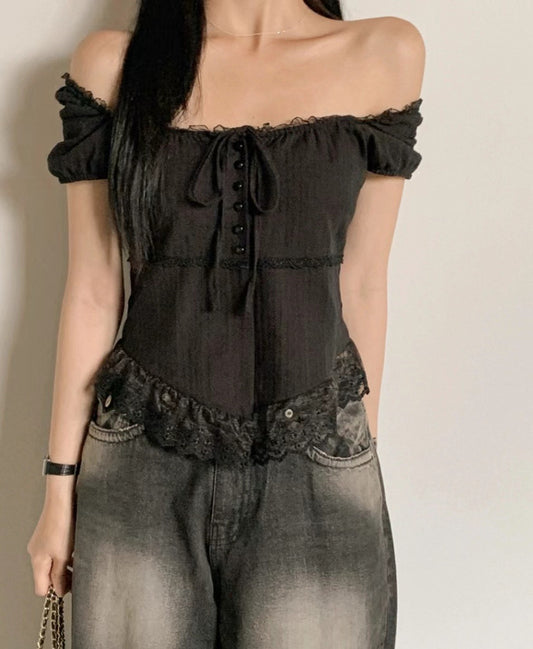 Ruffled off-shoulder shirt