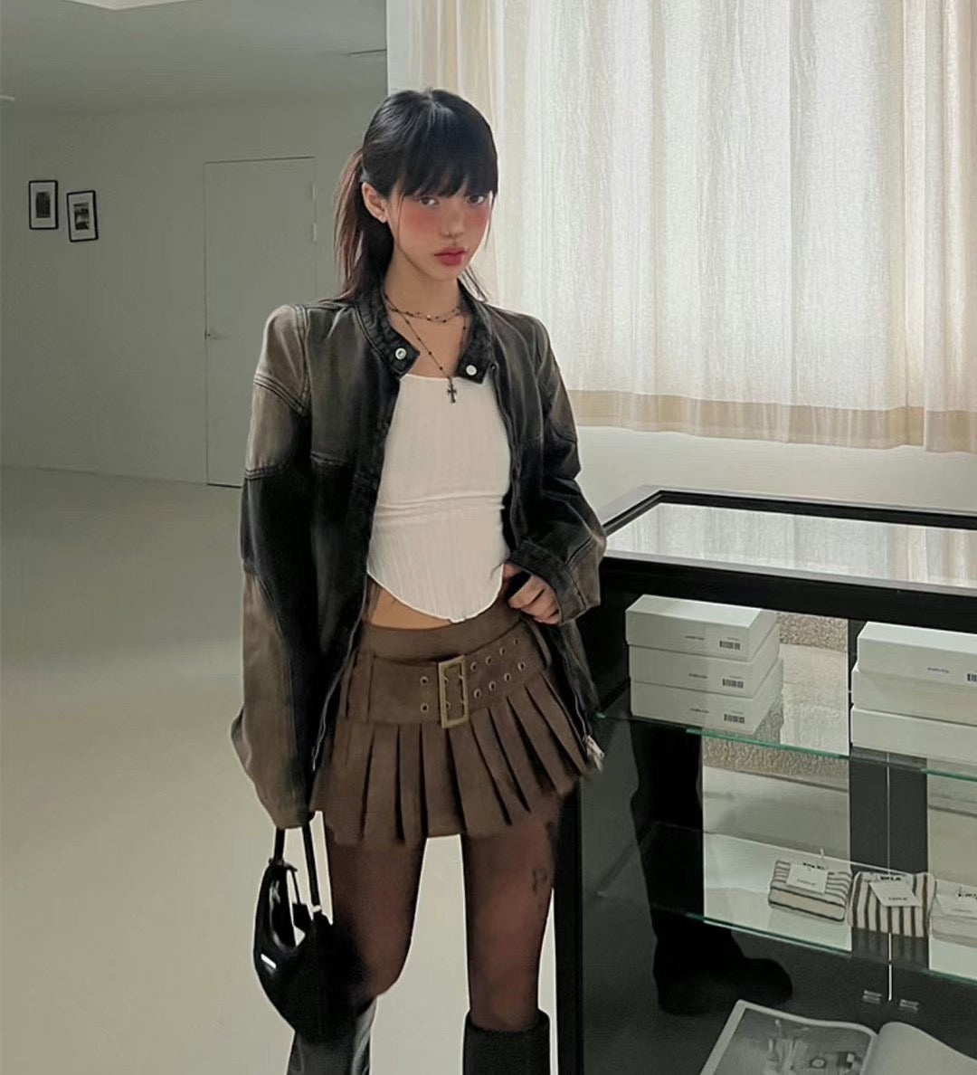vintage belt short skirt