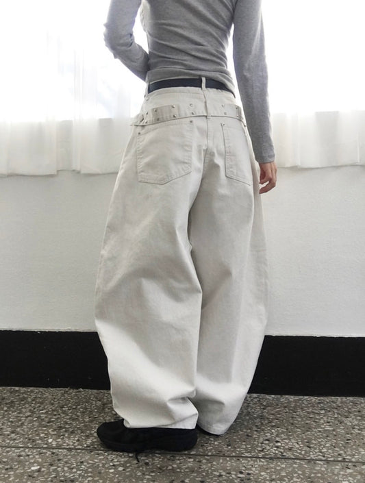 Rivet Waist Wide Pants