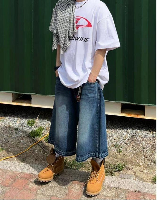 oversize bermuda denim pants (unisex)牛仔8分裤