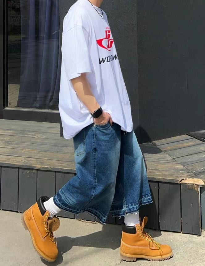 oversize bermuda denim pants (unisex)牛仔8分裤