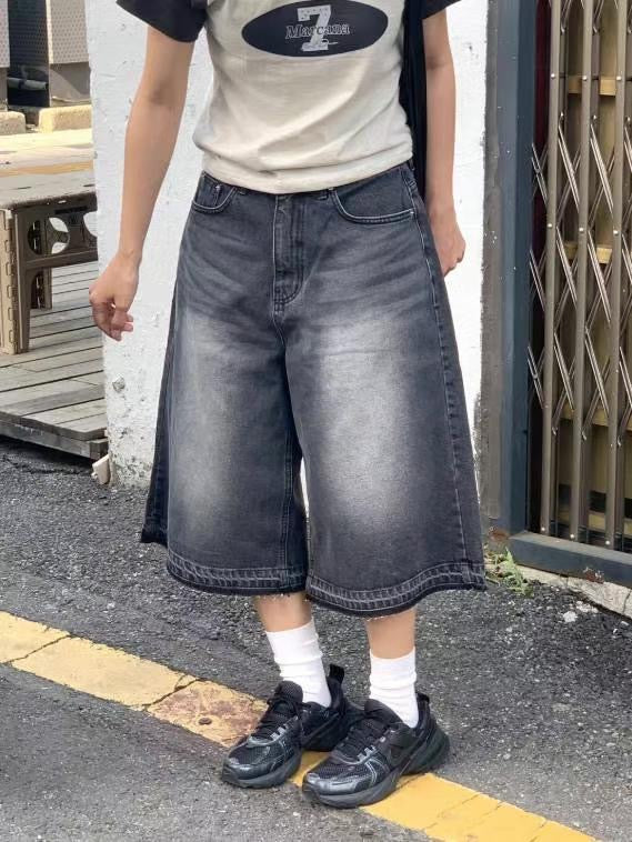 oversize bermuda denim pants (unisex)牛仔8分裤