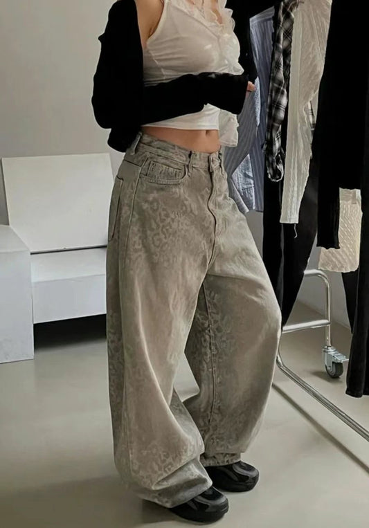 豹紋漸變慵懶牛仔褲 unisex