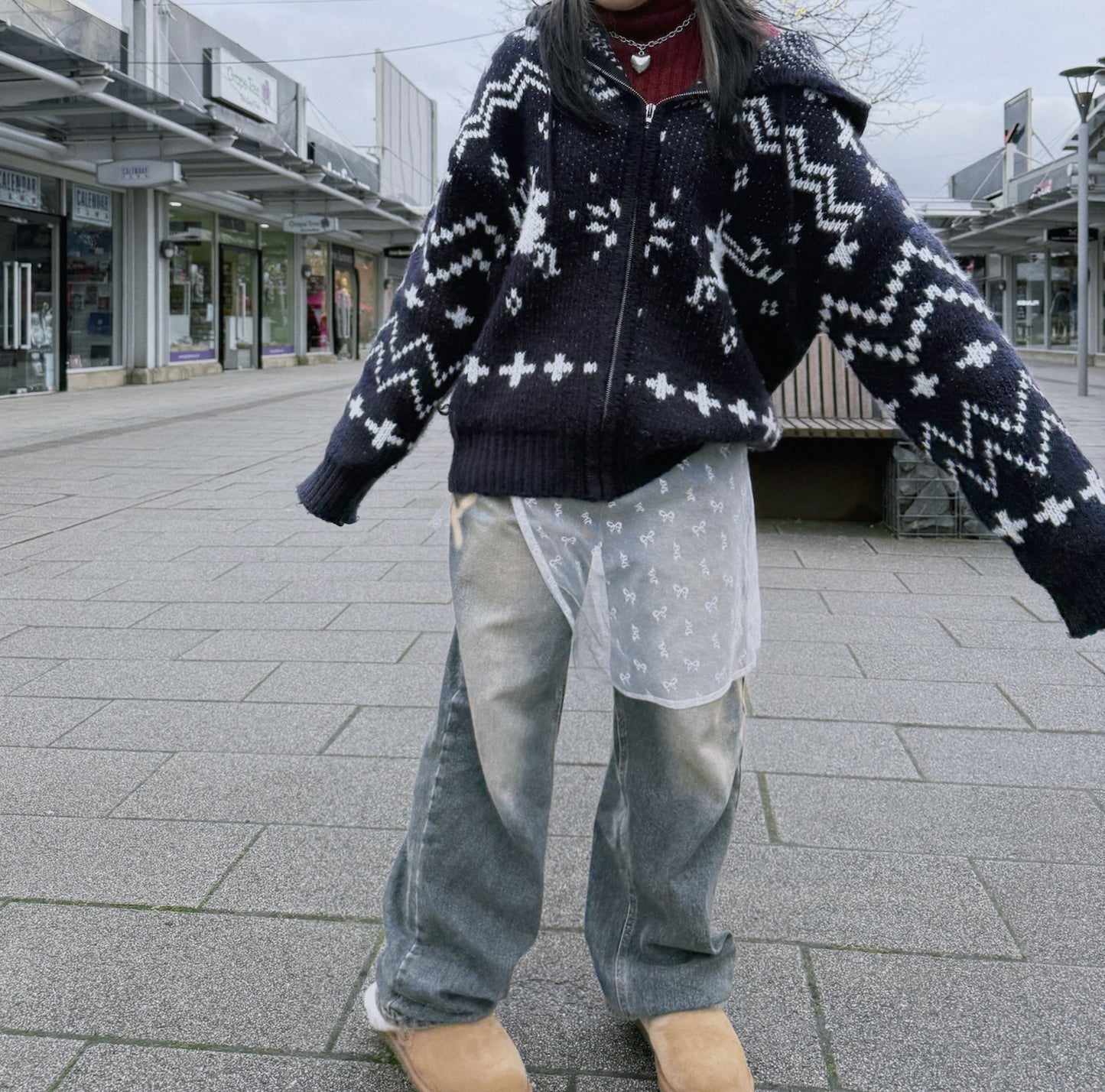 冬日雪花拉鏈冷外套