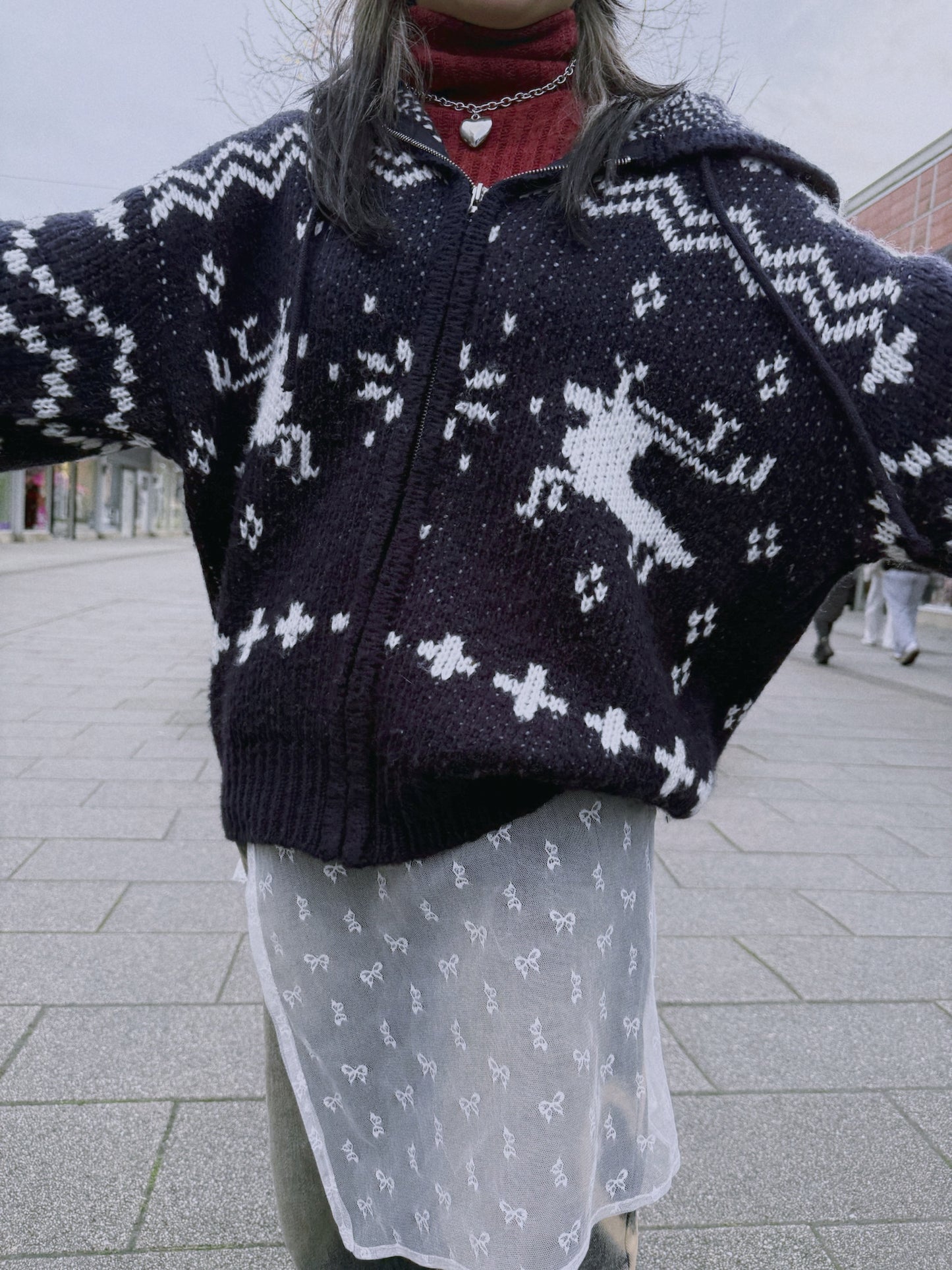 冬日雪花拉鏈冷外套