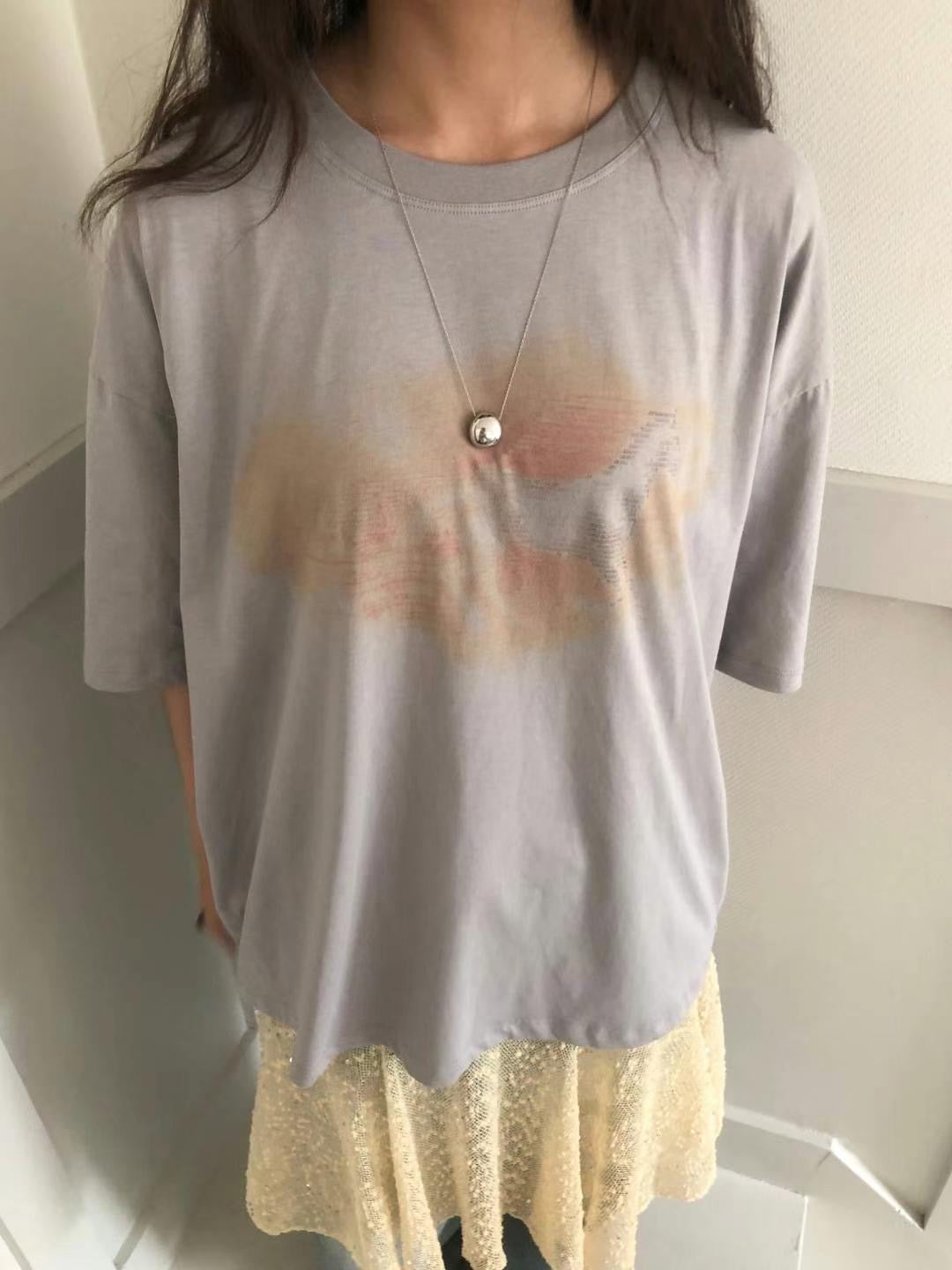 Watercolor print running pony loose T-shirt