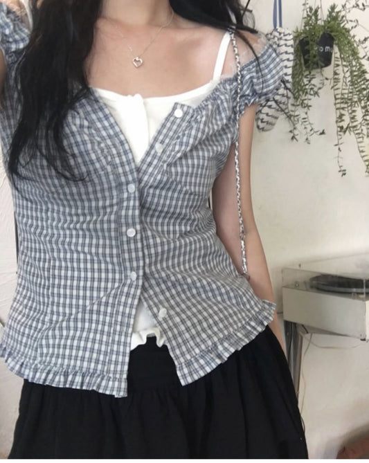 格紋荷葉邊襯衫
