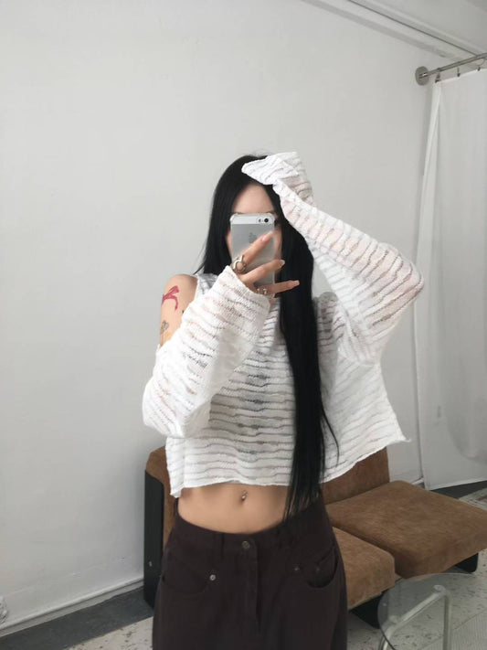 Striped crew neck long sleeve T-shirt