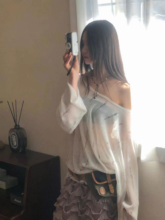 Off-Shoulder Mesh Layered Tee