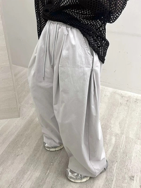 按扣摺皺氣球工裝褲