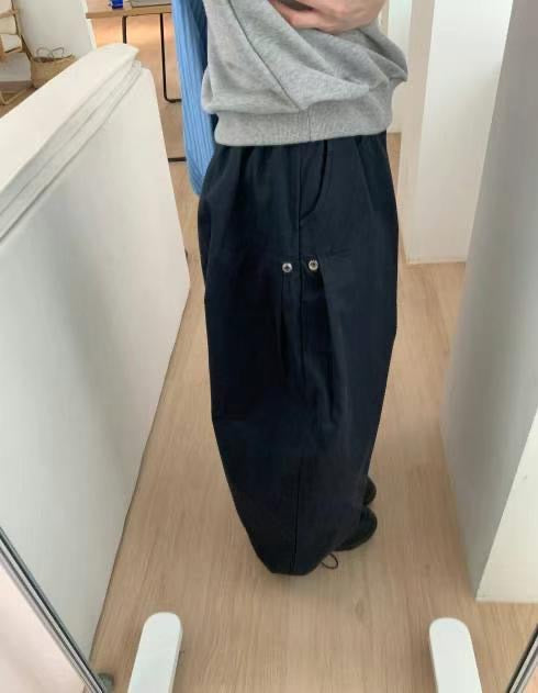 按扣摺皺氣球工裝褲