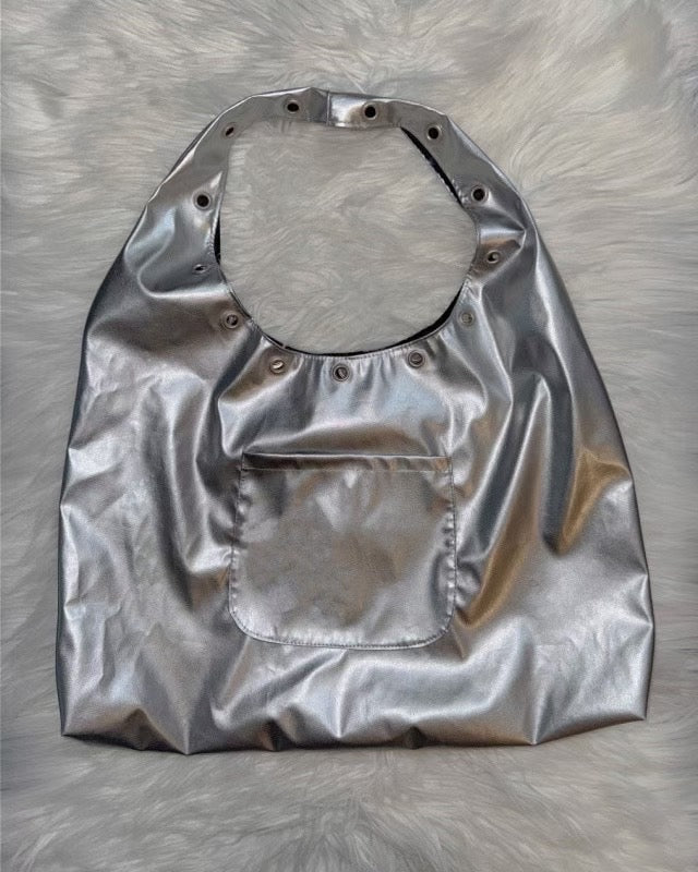 Eyelet Pocket Glossy Shoulder Bag