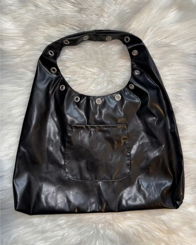 Eyelet Pocket Glossy Shoulder Bag