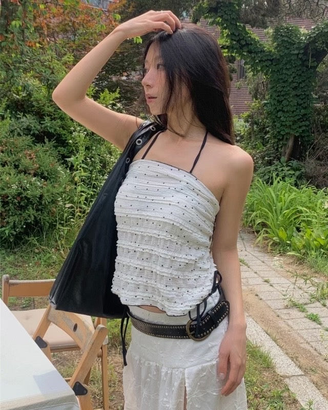 Eyelet Pocket Glossy Shoulder Bag