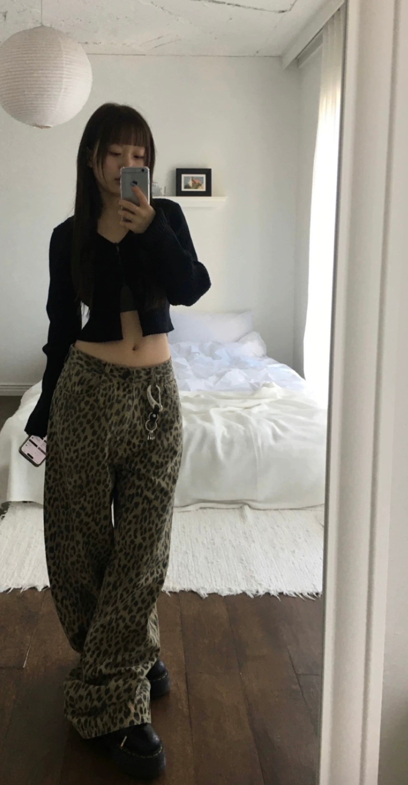 復古leopard 直筒牛仔褲