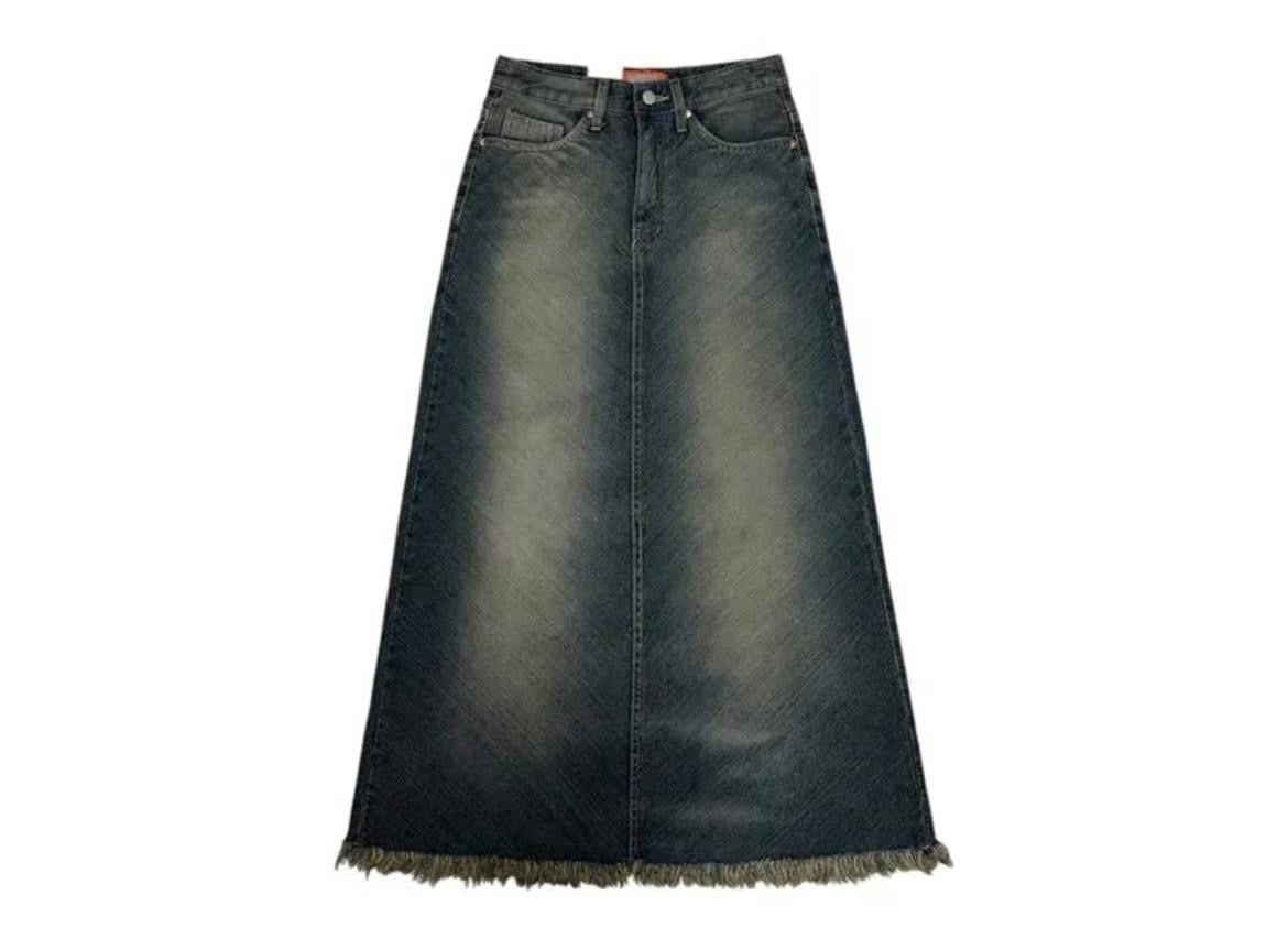 rinsed wash denim long skirt