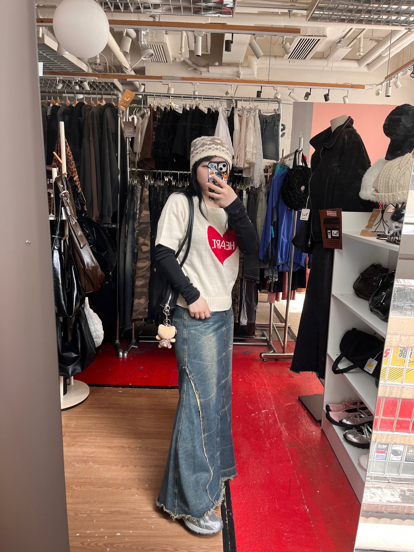 低腰開叉長牛仔裙