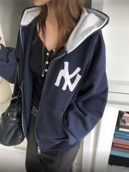 Color-block Hoodie Cardigan  Jacket