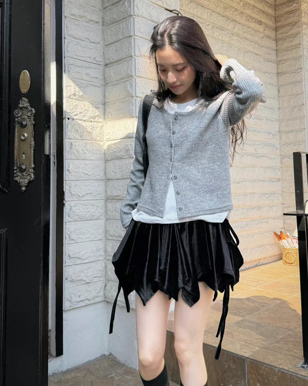 Velvet Asymmetrical Mini Skirt
