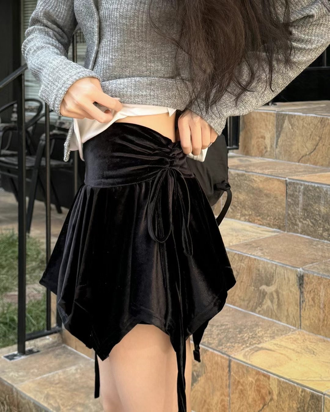 Velvet Asymmetrical Mini Skirt