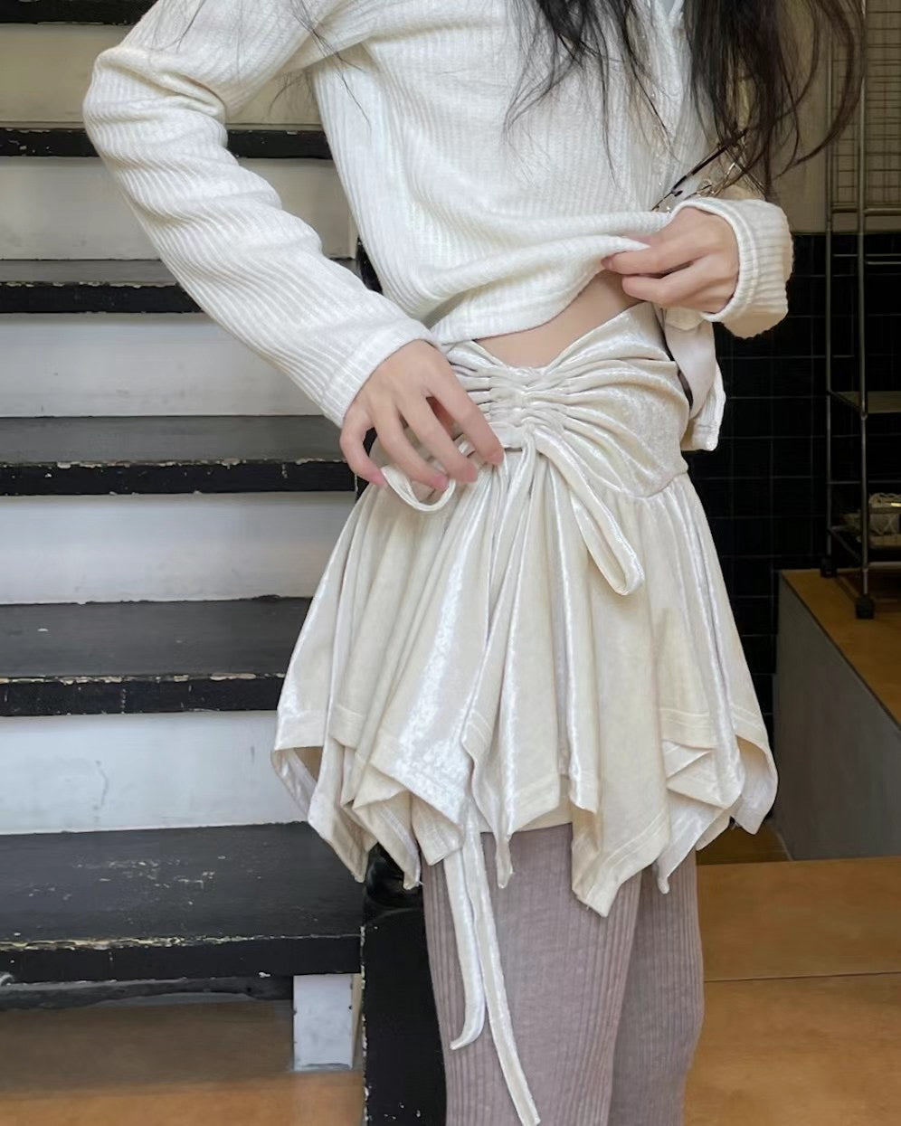 Velvet Asymmetrical Mini Skirt
