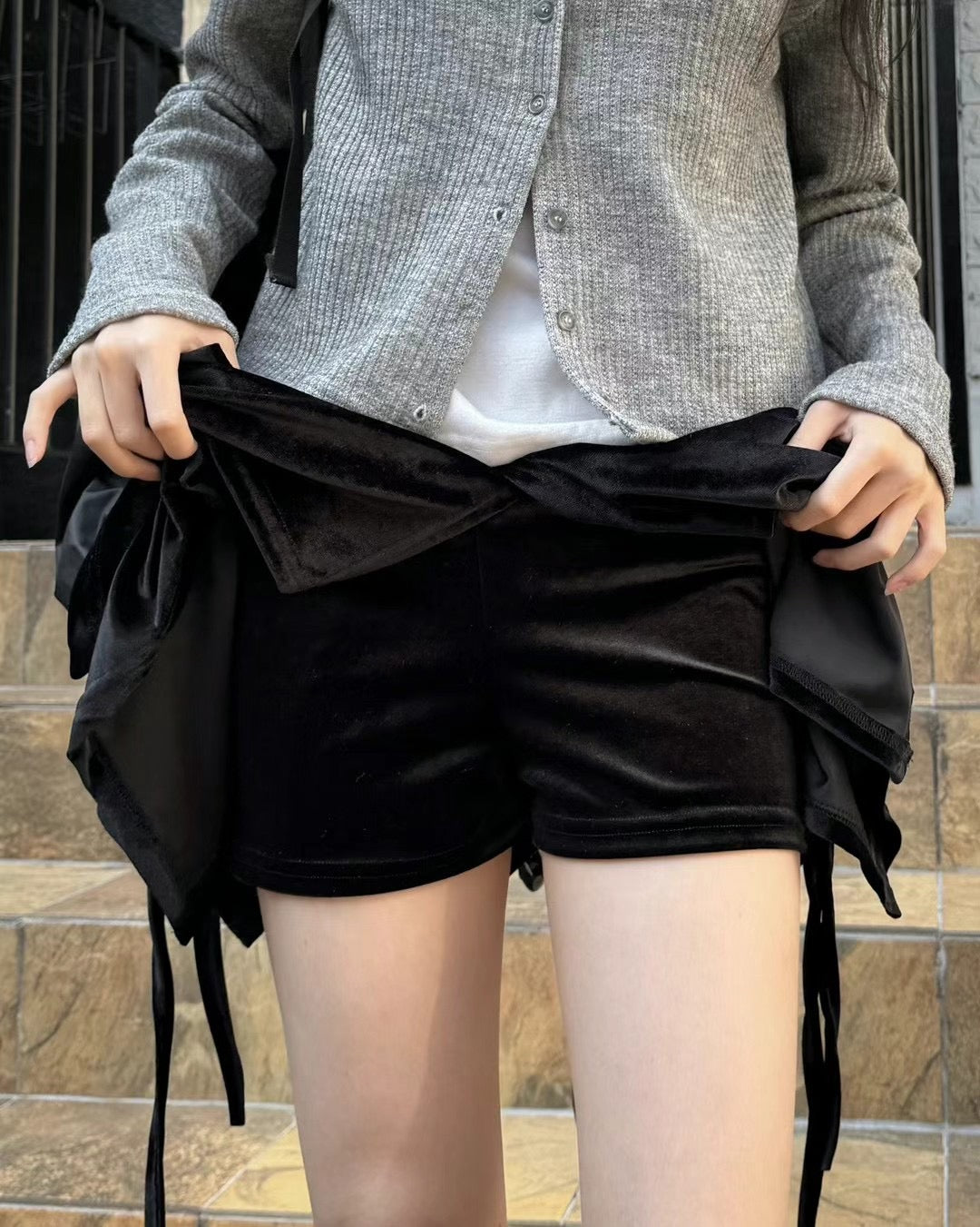 Velvet Asymmetrical Mini Skirt