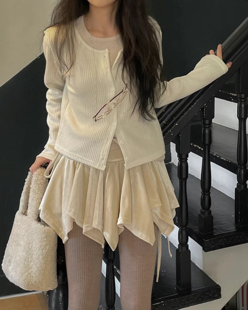 Velvet Asymmetrical Mini Skirt