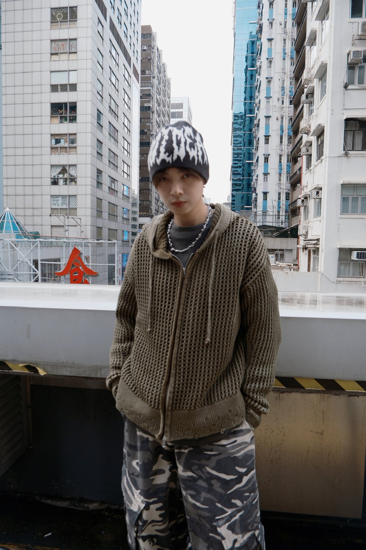 網眼針織連帽拉鍊外套(unisex)