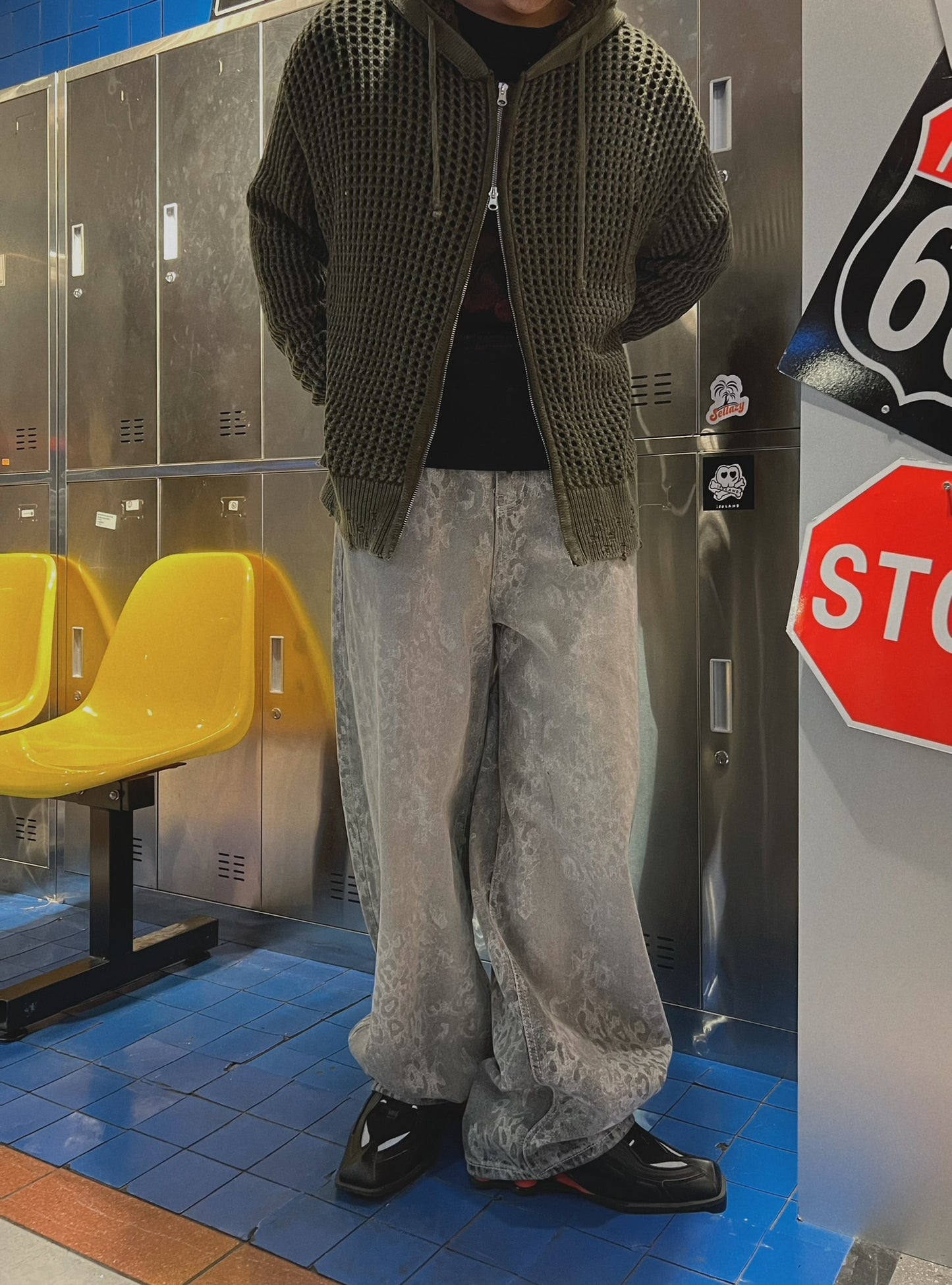 豹紋漸變慵懶牛仔褲 unisex