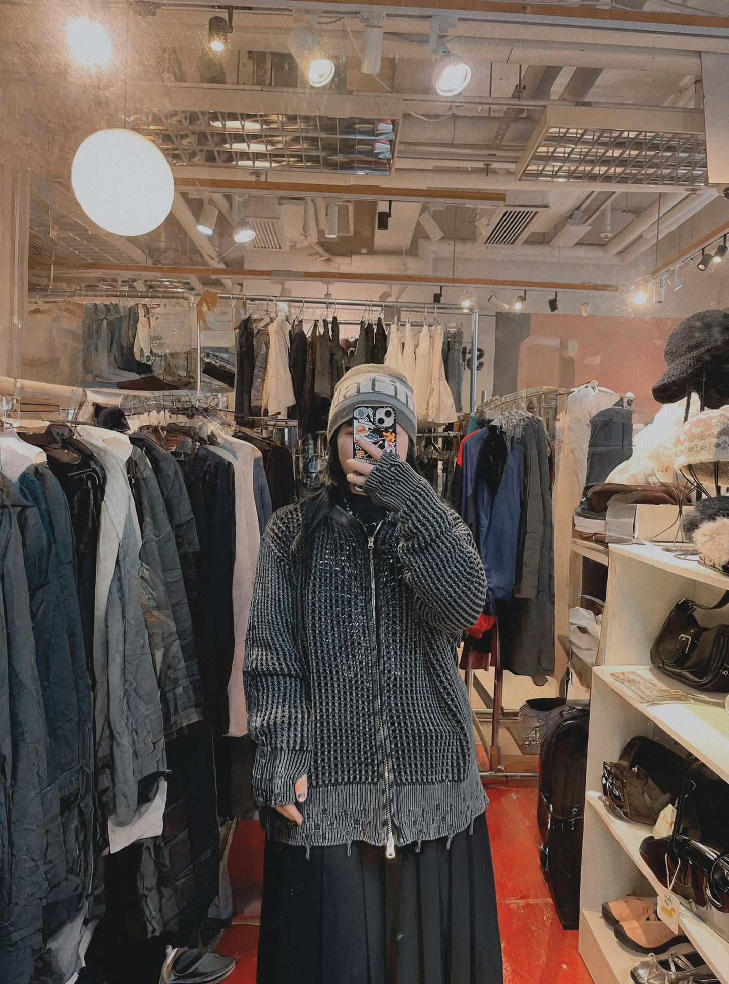 網眼針織連帽拉鍊外套(unisex)