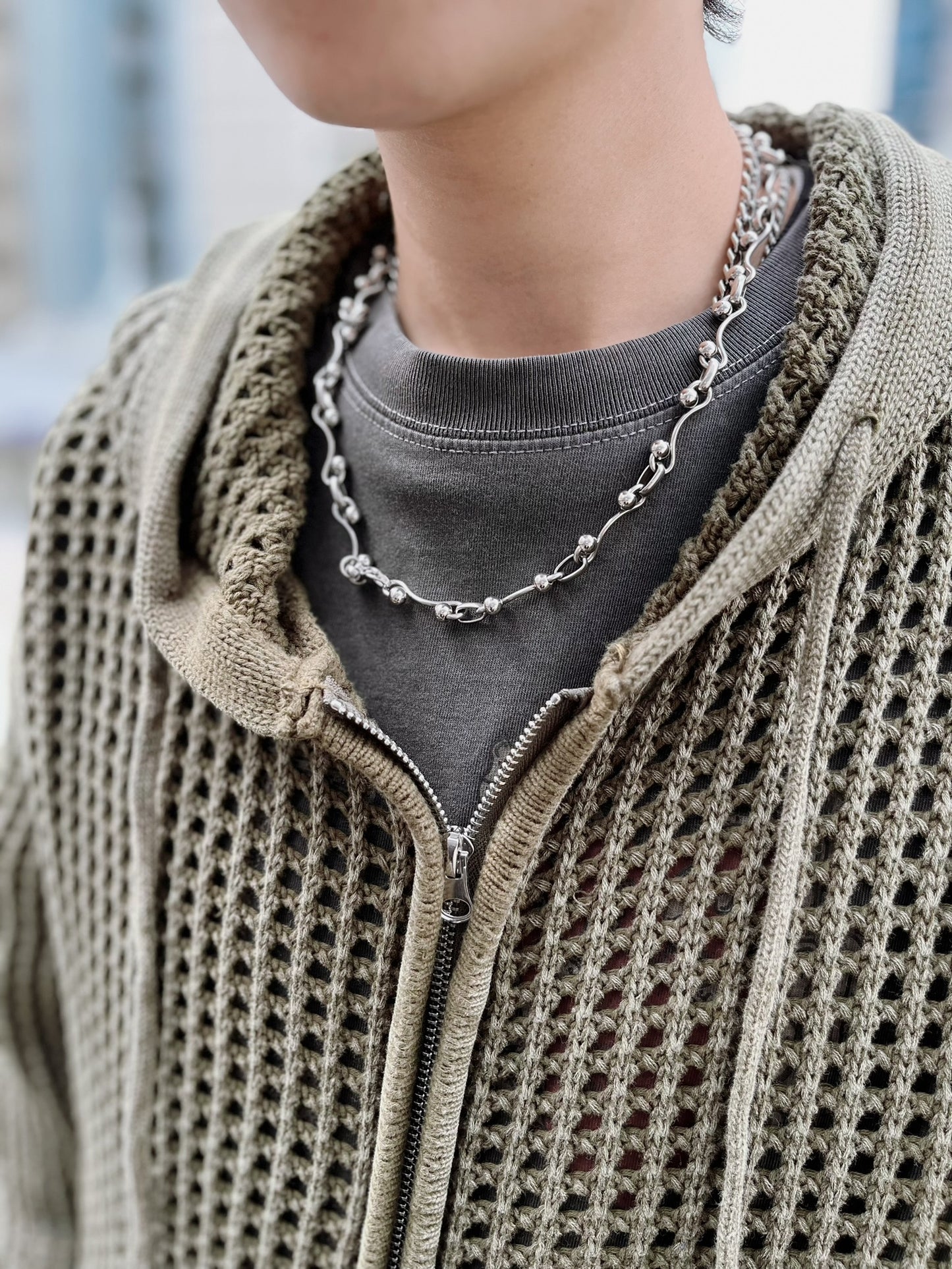 網眼針織連帽拉鍊外套(unisex)