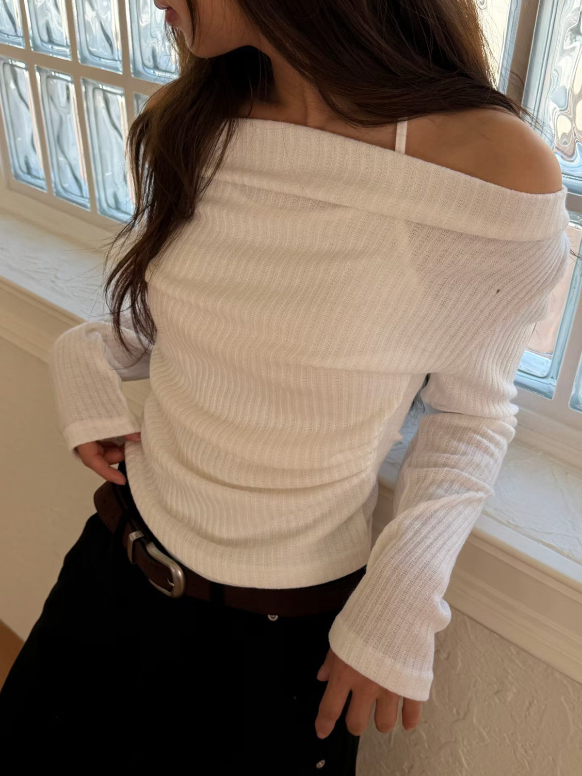 Ribbed Knit Cowl Top