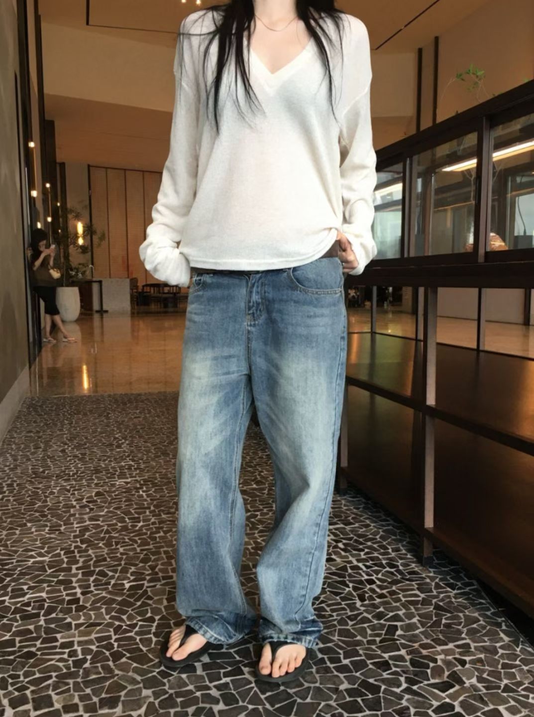 Linen Deep V-Neck Knit