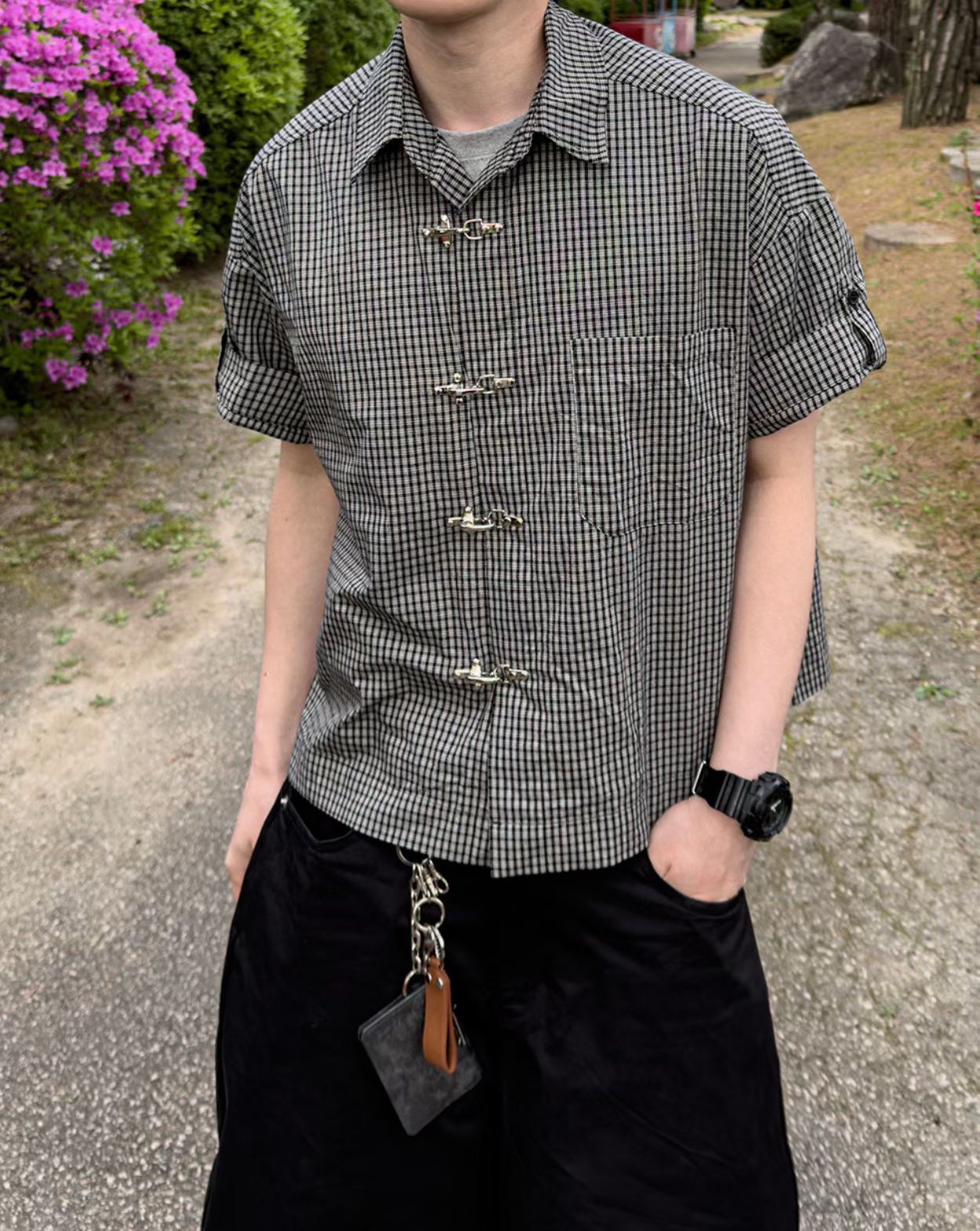 Check Metal Clasp Shirt