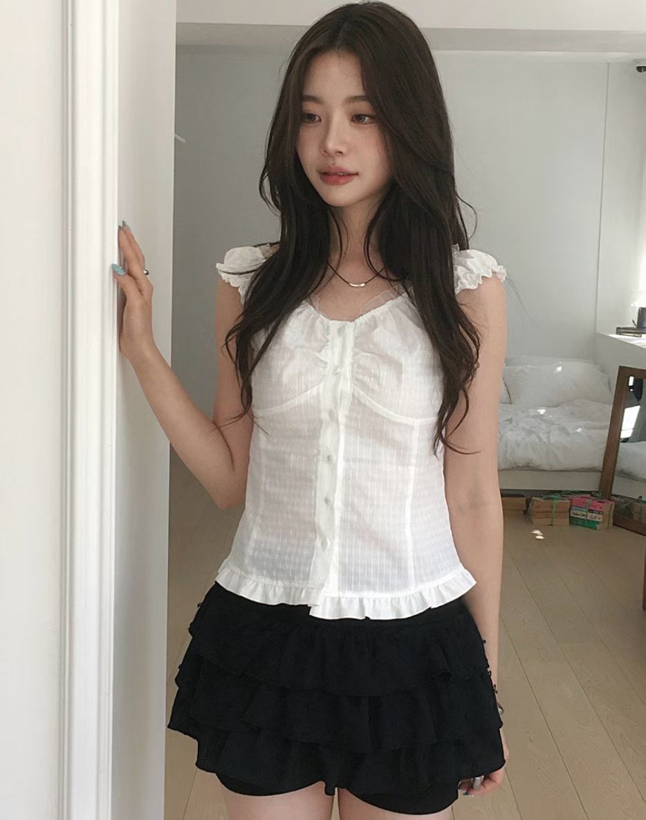 格紋荷葉邊襯衫