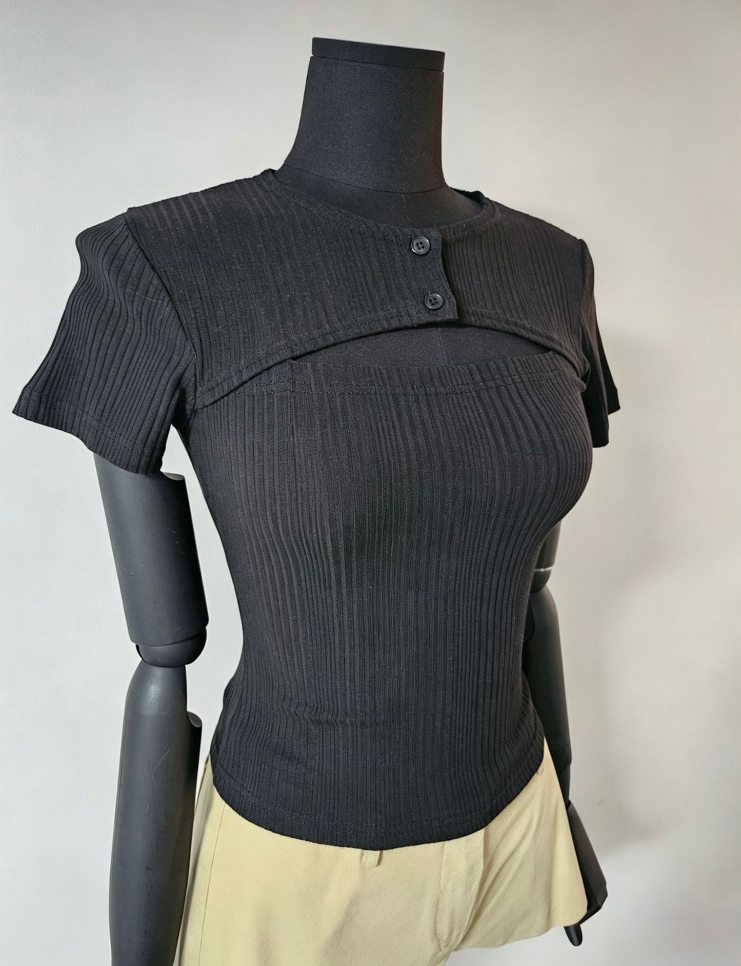 Chest Cut-out Ribbed Tee