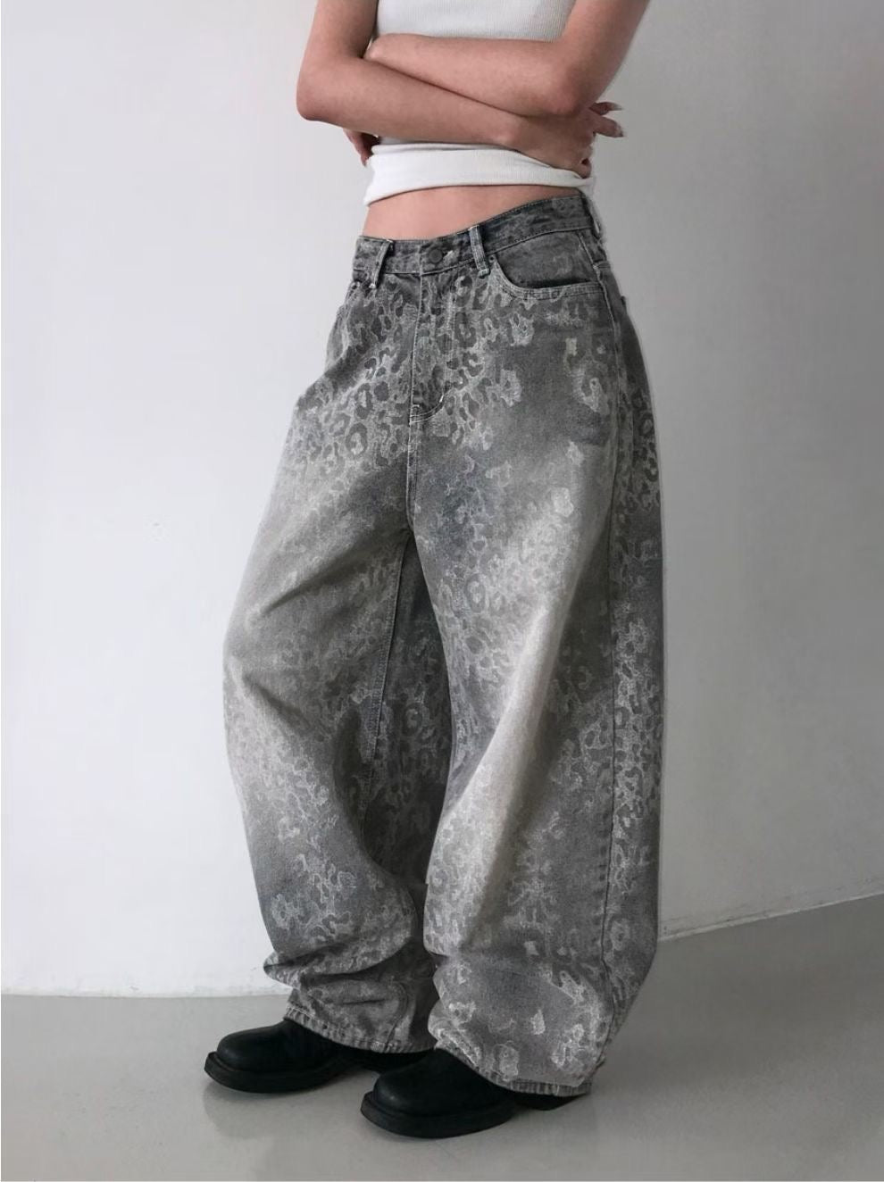 豹紋漸變牛仔褲 unisex