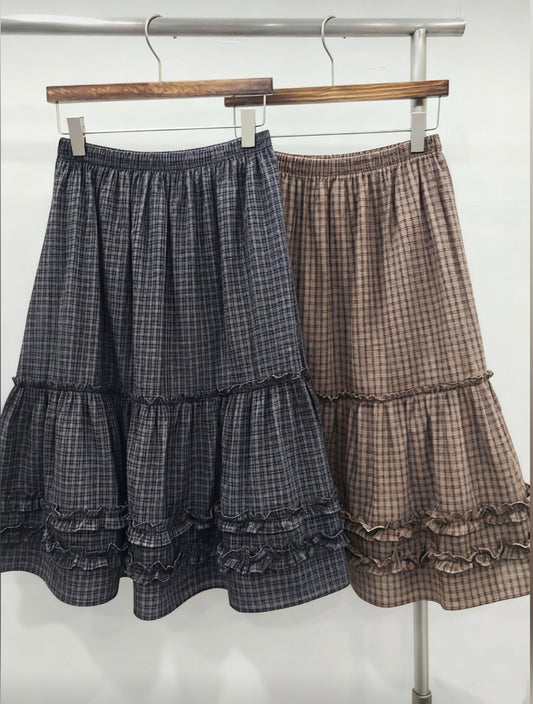 Plaid Ruffled Midi Skirt