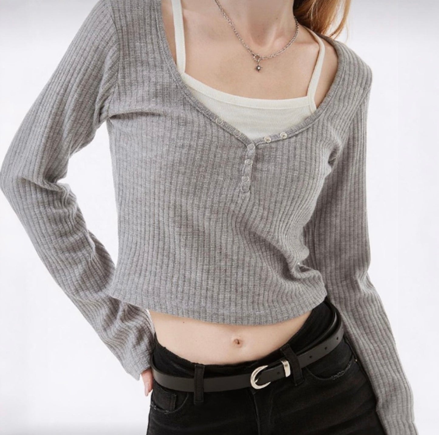 Buttoned Layered Golgi Tee