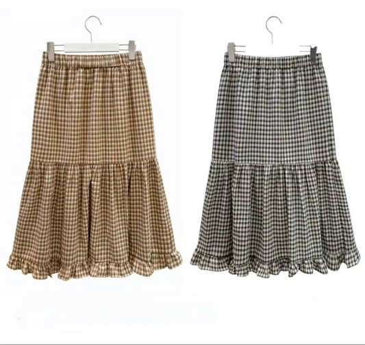 Plaid Ruffled Maxi Skirt