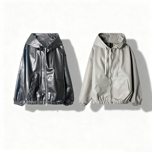 Hooded Zip Leather Jacket