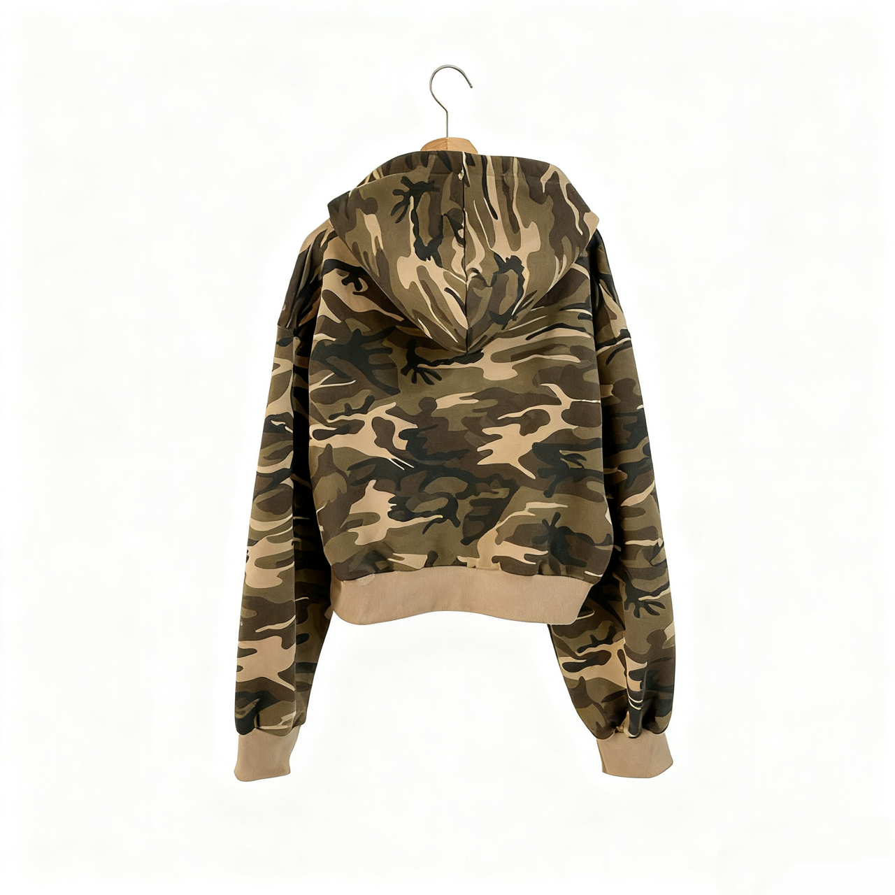 Camouflage Cropped Hooded Zip-Up