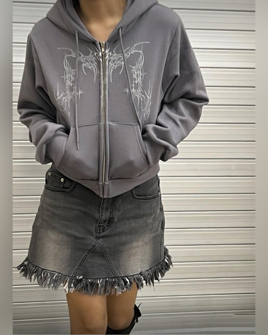 Retro Print Hooded Sweatshirt jacket