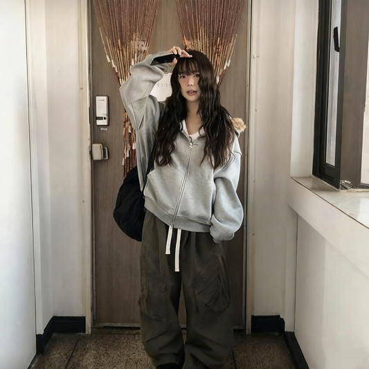 Fuzzy Collar Zip-Up Hoodie Jacket Unisex